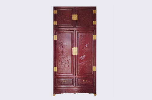 衡山高端中式家居装修深红色纯实木衣柜