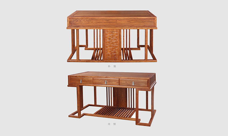衡山 别墅中式家居书房装修实木书桌效果图